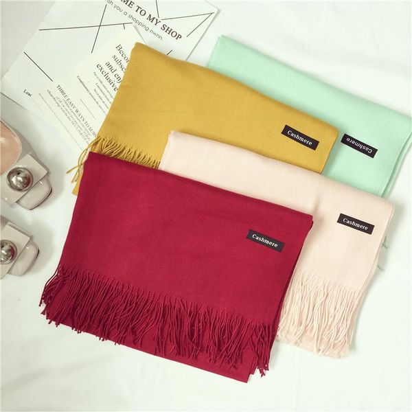 

fashion solid color lady shawls cashmere hijabs scarves wraps 2020 women scarf winter hijabs tassels long, Blue;gray