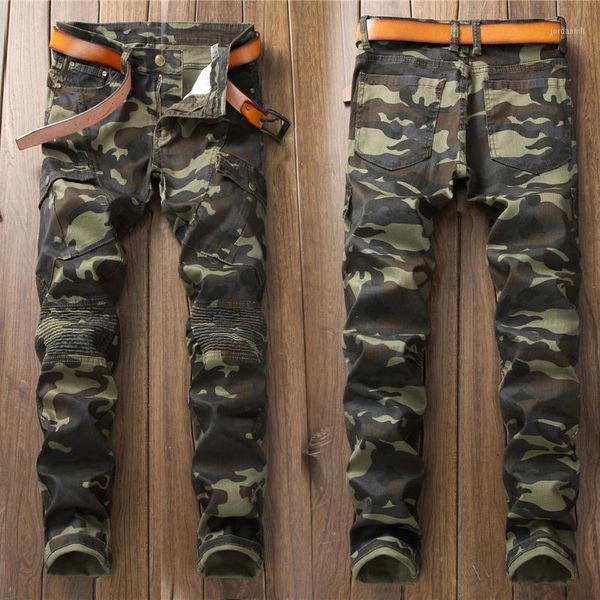 

men's jeans four season new brand fashion camouflage print pocket jeans trousers cool denim men casual classic1, Blue