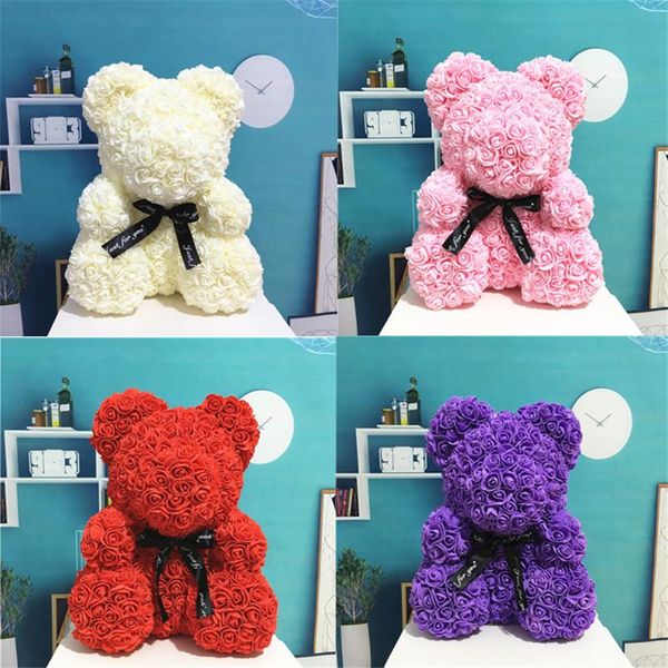 

new 2021 pe plastic artificial flowers rose bear foam rose flower teddy bear valentines day gift birthday party spring decoration