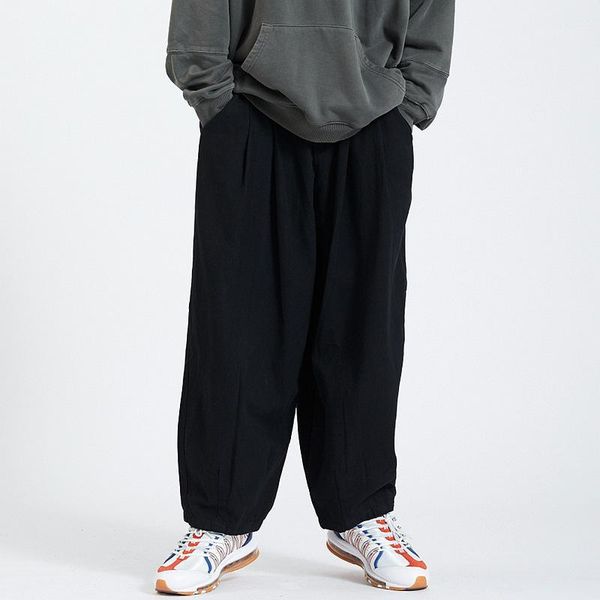 

original loose wide leg solid fashion simple straight pants new retro japanese men's and women's baggy pants four seasons1, Black