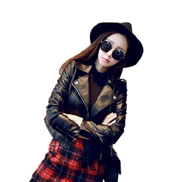 

women faux leather jackets red autumn slim cool lady basic jacket coats sweet female zipper jacket coat outwear plus size 201210, Black;brown