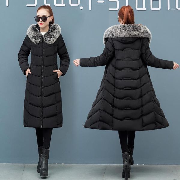 

goohojio brand long parkas female womens winter jacket coat thick cotton warm jacket womens outwear parkas plus size fur coat1, Black