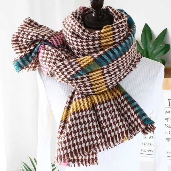

autumn and winter yang mi's same style thousand bird check scarf for women's thickened neck imitation cashmere warm literary shawl, Blue;gray