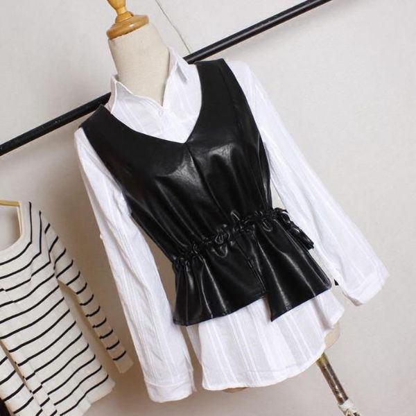 

2021 new female thin leather of the plutonium loose sleeveless vest with no sleeve v neckline plus size 4xl y201 ftc3, Black