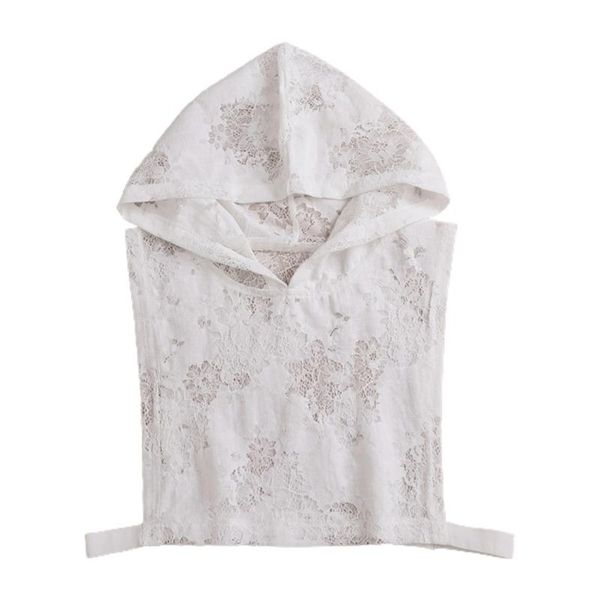 

neck ties women false fake collar with hoodie cap hollow out floral lace detachable pullover half shirt dickey sunscreen crop top, Blue;purple