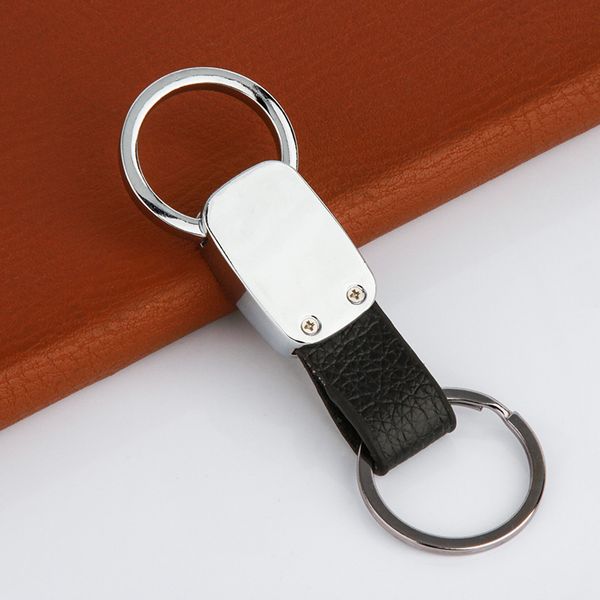 

mens real new gift high-grade fancy black business leather key chain silver alloy car keychain for sale