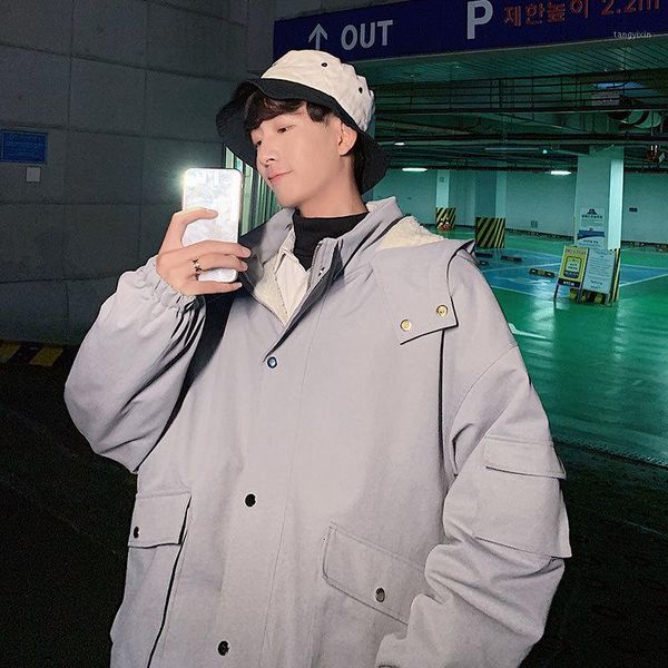 

winter thick jacket men warm fashion parka men solid color hooded coat man streetwear loose lambskin jacket male clothes s-2xl1, Black