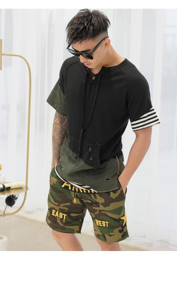 

new vintage stone wash destroyed short stylist shirt vbkb, White;black