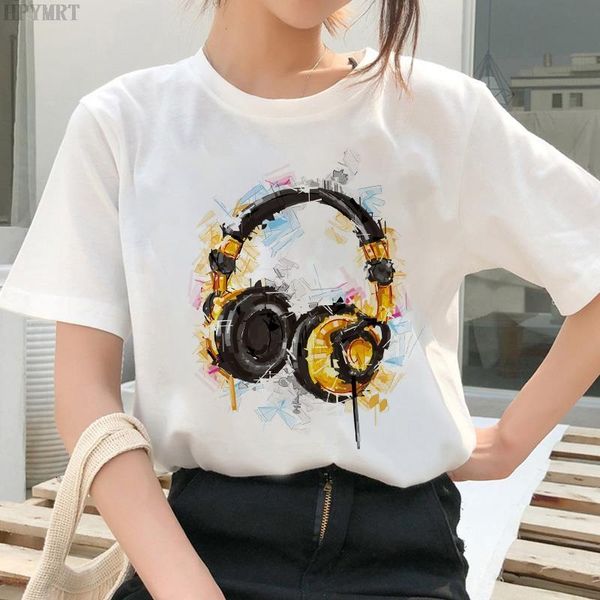 

fashion music printing ladies harajuku t-shirt summer thin short-sleeved women's t shirt casual large size tshirt clothing, White