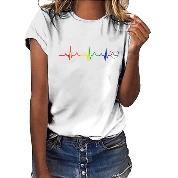 

hillbilly electrocardiogram love couple t shirt for girl women fashion casual tee shirt femme playeras de mujer de moda 2021, White