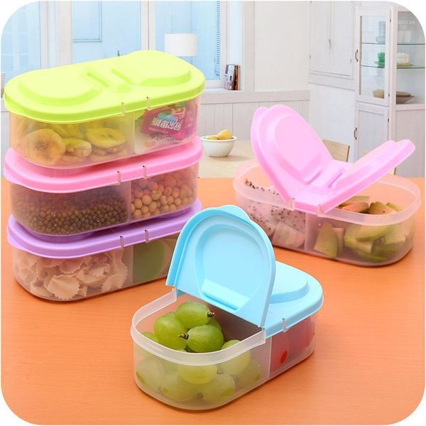 

storage bottles & jars box double grid covered kitchen multi-grain sealed jar multi-function cabinet refrigerator plastic snack box1