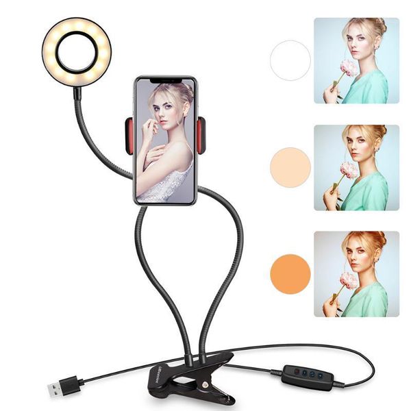 

led selfie ring light dimmable led video pgraphy light clip desklighting with phone holder usb makeup ring lamp1