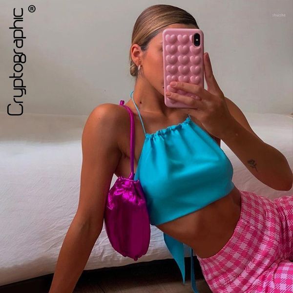 

cryptographic backless lace up summer halter crop sleeveless rave festival club camisole cropped holiday vest1, White