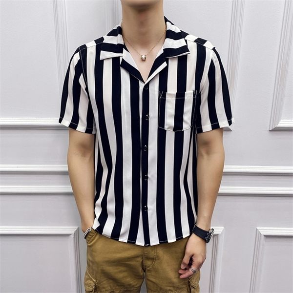 

mens shirts striped summer casual men short sleeve all match simple man work shirt male clothes fashion 2020 new slim fit c1212, White;black