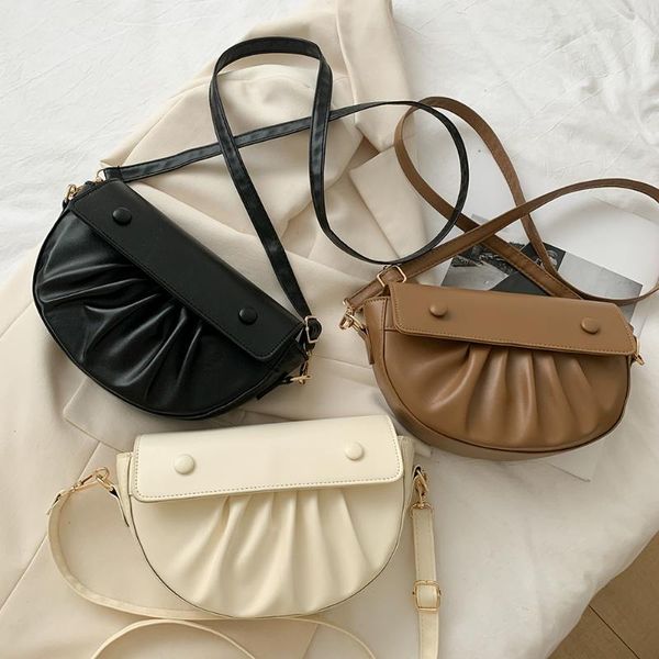 

shoulder bags fashion solid color curved tote women pu leather messenger bag female pleated street purse satchel