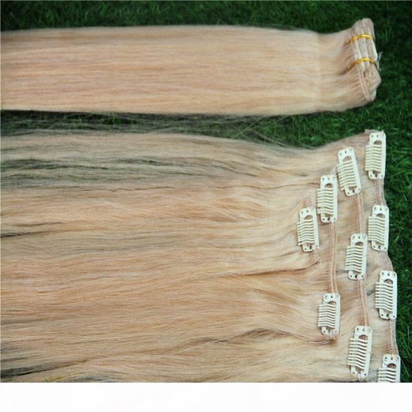 

blonde 10-38 incgs 8a unprocessed hair peruvian straight clip in human hair extension 1000g hair in clips remy, Black