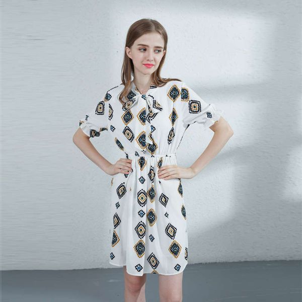 

summer lady fashion print new lantern 5 / s crew neck chiffon dress, Black;gray