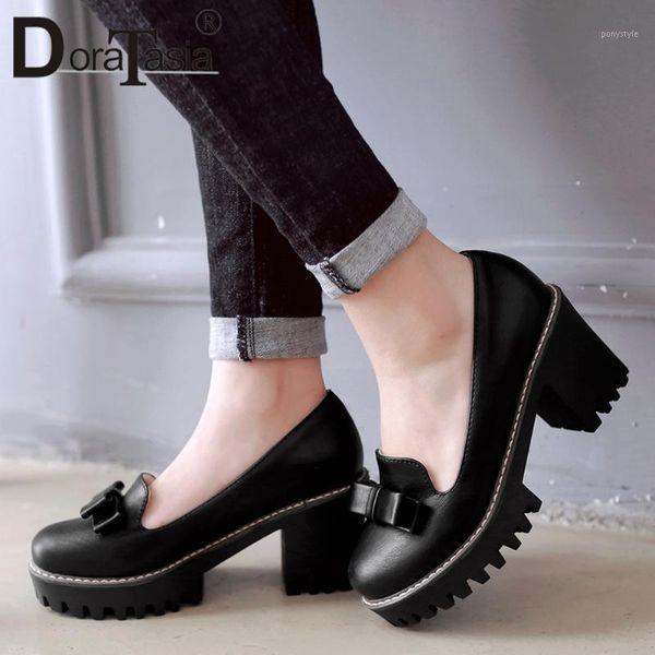 

dress shoes doratasia classic ladies elegant shallow platform pumps high block heels women sweet butterfly-knot woman1, Black