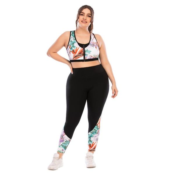 

yoga outfits obese women sets fitness sports set plus size 3xl workout clothes printed bra&leggings active sportswear gym clothing, White;red