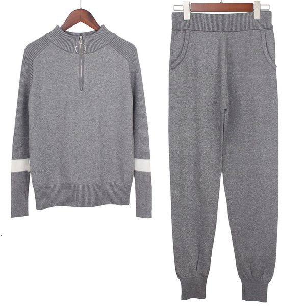 

2021 new sweater and set casual knitted sweaters pants 2pcs track suits zipper women trousers+jumpers clothing sets 1yzv, White