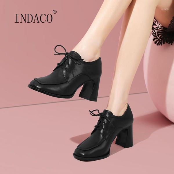 

boots women winter fashion square toe high heels shoes 7cm lace up ankle for party autumn1, Black