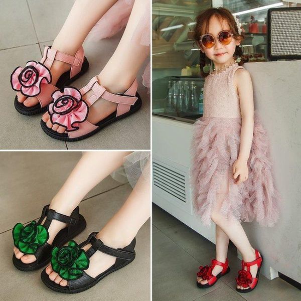 

sandals girls big kids pink colorful soft sole size 26 ~ 35 2021 summer, Black;red