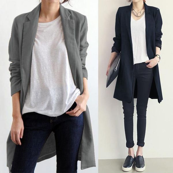 

zanzea women lapel neck coats autumn vintage button jackets casual cotton linen outwear solid long outwear loose cardigan1, Black;brown