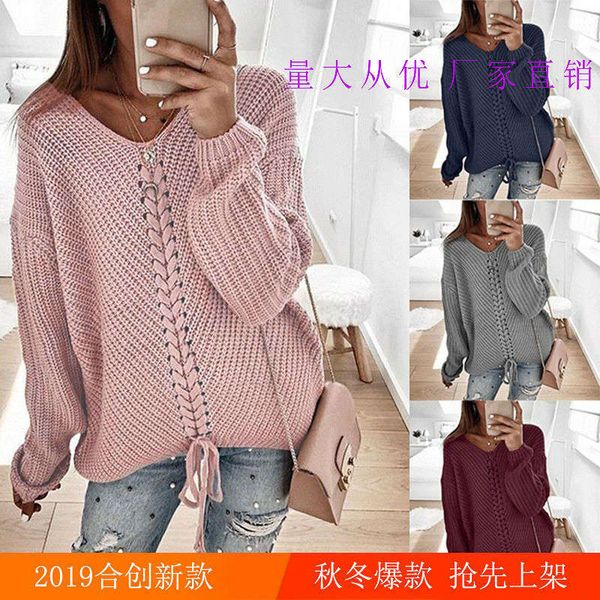 

fall 2019 new women's loose stitching sweater, White;black