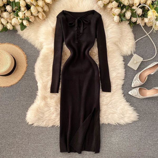 

2021 new singiny crochet design women's long-sleeve fine autumn winter nightgown dress 5x0c, Black;gray