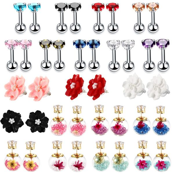 

pair fashion trangus штанги стекло мяч цветок серьги серьги из медных игрок пирсинг ухо хрящный хрящ тераг сексуальные женские ювелирные изд, Silver