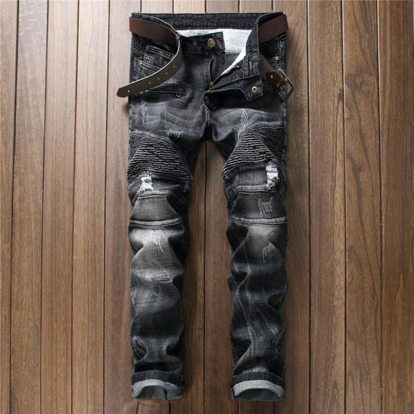

men's jeans straight denim men european and american trend folding desing long fashion brand dropship, Blue