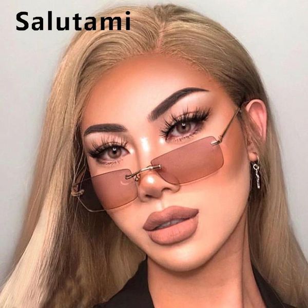 

small square sunglasses for women 2020 new fashion alloy metal framless eyewear men chic narrow sun glasses black red, White;black