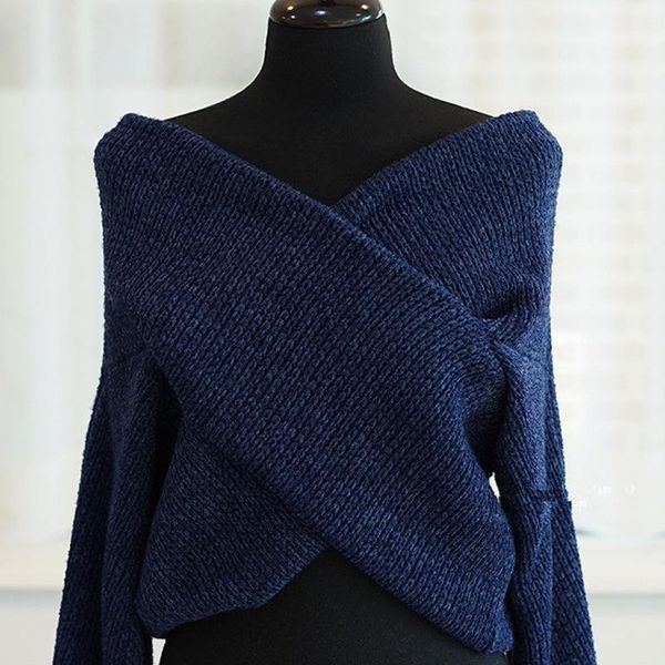 

yamdi bohemian runway sweater women chic off-shoulder jumper 2020 winter solid slim v neck elegant thick knitted pullover1, White;black