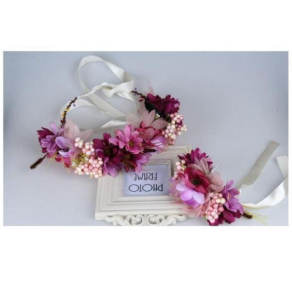 

women wedding rose flower wreath bridal headband & wrist kids party flower crown korean hair accessories adjustable jllswl