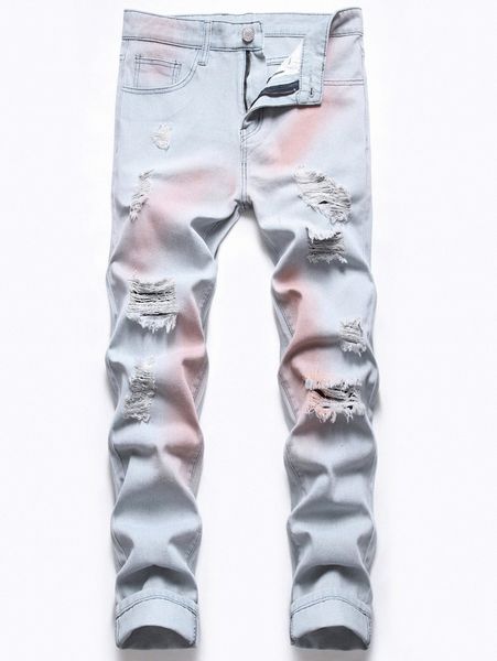 

romwe guys ripped zip fly jeans j5xn#, Blue