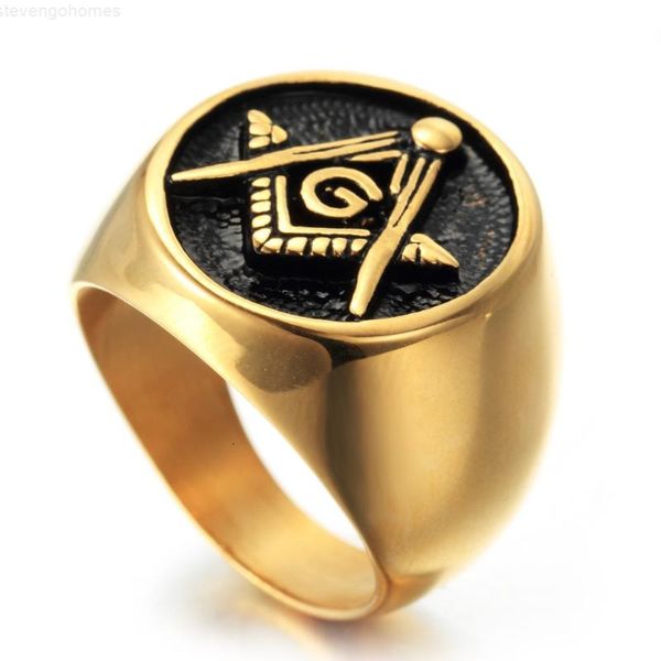 

stainless ason men's gold mason 316l steel masonic ring, Golden;silver
