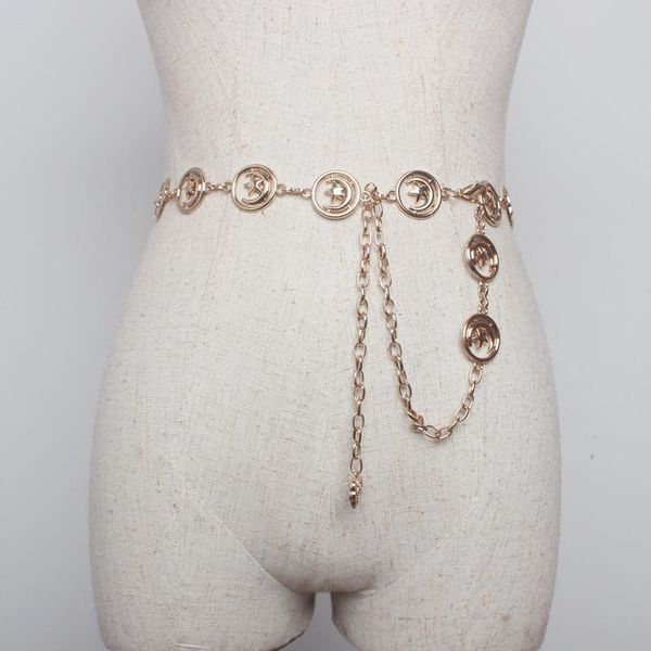 

2020 new street punk fashion luxury women belts metal tassel gold chain belt long pendant dress belt beads straps accessories, Black;brown