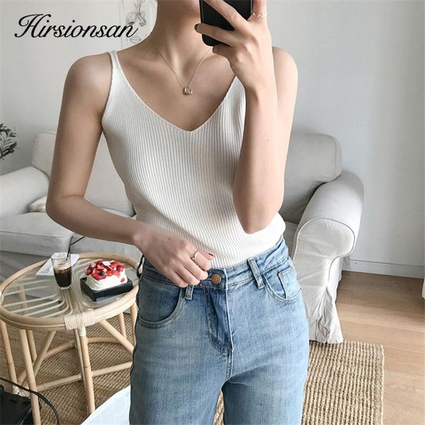 

women's tanks & camis hirsionsan 2021 knitted women tank korean solid multi colors wild skinny v-neckes vest basic summer bottomin, White