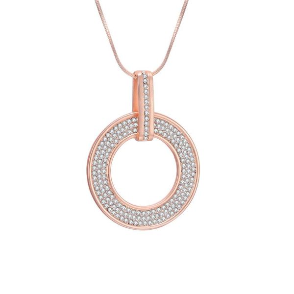 

new big round geometric circle pendants necklace 3 colors full cz crystal long chain for mujer jewelry party gift dropshipping, Silver
