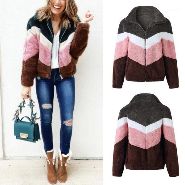 

women color matching high collar long sleeve zipper coat casual warm winter autumn outerwear loose 1, Black