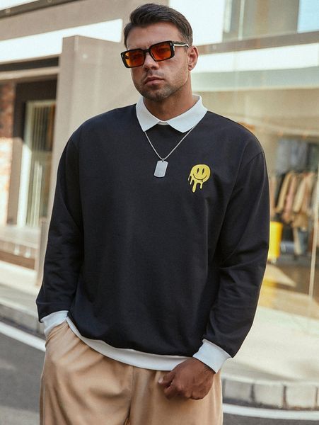 

extended sizes men cartoon graphic 2 in 1 sweatshirt w6qf#, Black