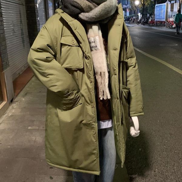 

winter coat men's warm thick fashion parka men solid color hooded coat man loose multi-pocket cotton tooling jacket male clothes1, Black