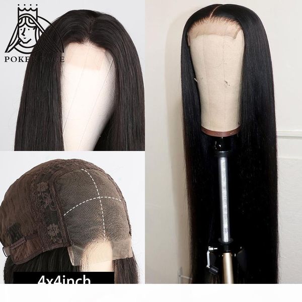 

poker face 4x4 lace closure wig straight 28 30 inche lace wig 150 density brazilian lace front human hair wigs remy, Black