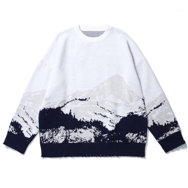 

men's sweaters snow mountain sweater men knitted 2021 harajuku clothing hip hop pullover streetwear oversized winter1, White;black