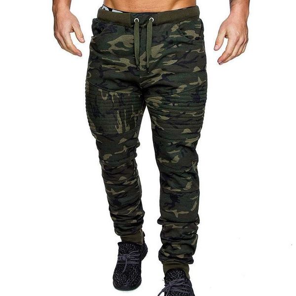

2020 camouflage casual fitness trousers mens winter warm drawstring closure joggers camo pants gym athletic sweatpants, Black