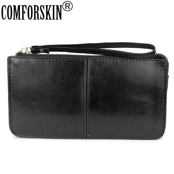 

comforskin brand three compartment feminine organizer wallets european and american large capacity women's purses with hand rope c1115, Red;black