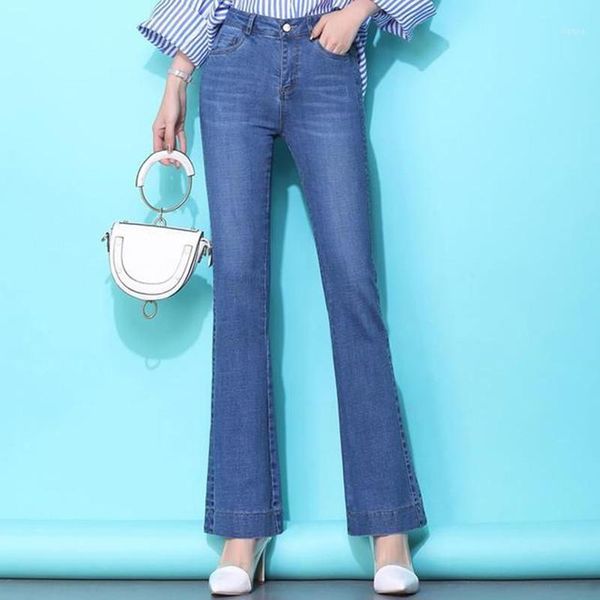 

women's jeans autumn and winter retro temperament micro trousers high waist slimming comfortable versatile jeans1, Blue
