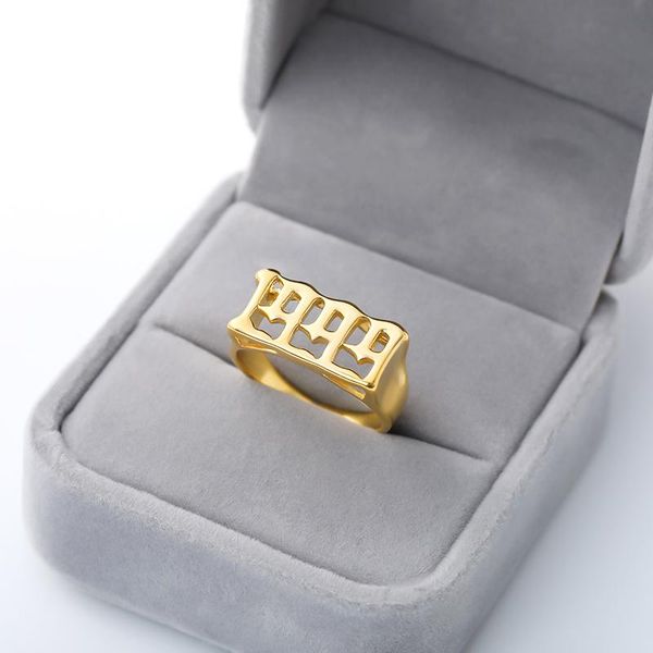 

cluster rings special number year for women men birthday date 1992 1995 1996 1999 gold silver color stainless steel old english ring, Golden;silver