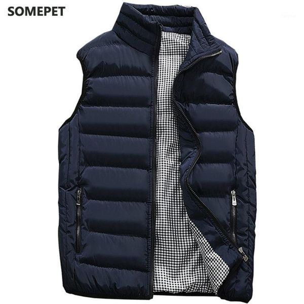 

mens jacket sleeveless vest winter fashion casual slim coats brand clothing cotton-padded men's vest men waistcoat big size1, Black;white
