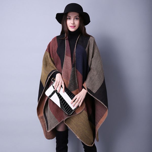 

mark 2020 female fashions winter warmer shawl ladies chess vintage blanket mesh wrapped cashmere poncho women's scarf covers, Blue;gray